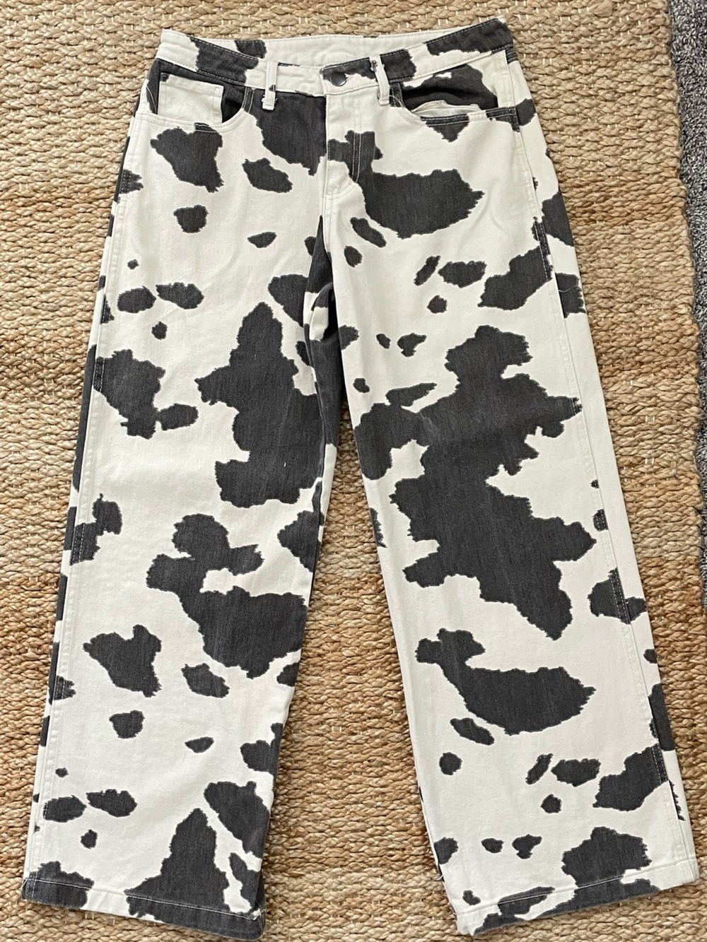 Cow Print Straight Leg Jeans Black White Western Women’s Small Western Boho - Picture 3 of 7
